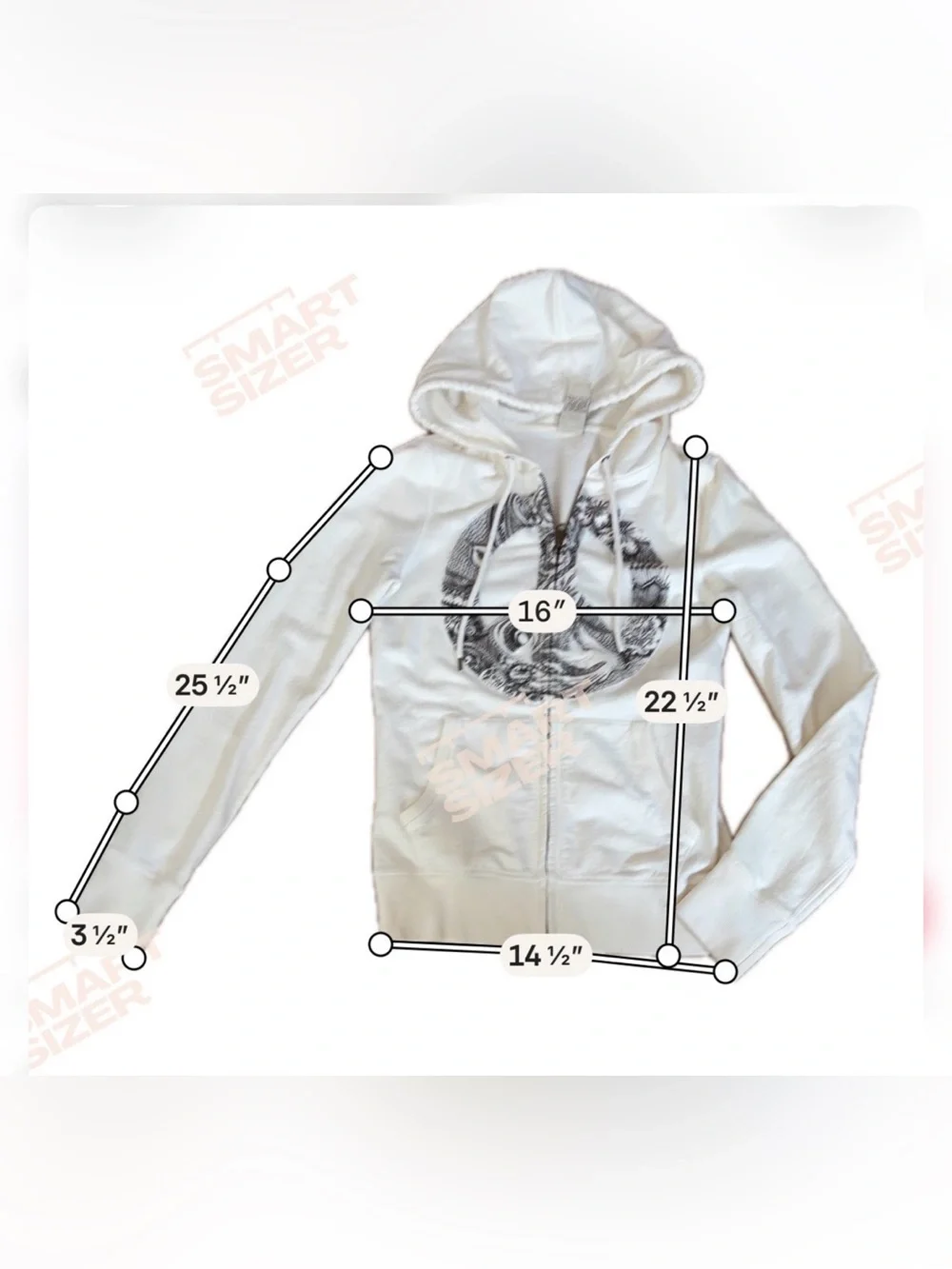 Lucky Brand Y2K Cream Black Paisley Peace Sign Full Zip Hoodie Womens XS Boho